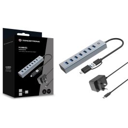 Conceptronic HUBBIES21GP Hub USB 3.0 Gris con 7 Puertos USB-A y Conexiones USB-A y USB-C