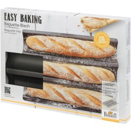 Birkmann EASY BAKING Bandeja Perforada para Hornear, Acero al Carbono Antiadherente, para 3 Baguettes, 39,5 x 29,5 x 4,5 cm