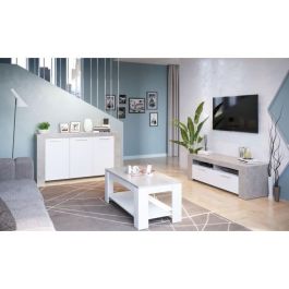AMBIT Mueble TV para Salón, Estilo Contemporáneo, 120 cm, con 2 Puertas y 2 Nichos de Almacenamiento, Gris y blanco AMBIT Mueble TV para Salón, Estilo Contemporáneo, 120 cm, con 2 Puertas y 2 Nichos de Almacenamiento, Gris y blanco