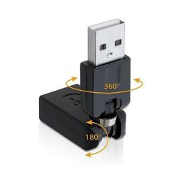 DeLOCK Adaptador Giratorio USB 2.0 Tipo A Macho a Hembra 65260, Negro, 6.5 mm, Conector Chapado en Níquel