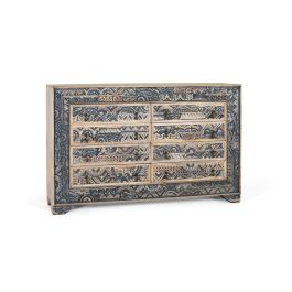 GINER Y COLOMER Aparador Bicolor de Madera de Mango Natural y Azul Envejecido con 8 Cajones