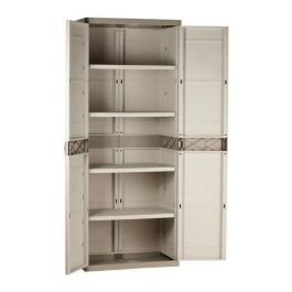 Plastiken TITANIO Armario Alto 2 Puertas con Estantes 70x44x176 cm Beige y Gris Pardo Gama Interior y Exterior