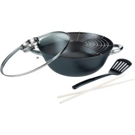 GSW 860956 Wok Multifunción de 5 Piezas, 32 cm, Acero Fundido, Apto para todo tipo de fuegos, incluida inducción