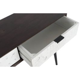 DKD Home Decor Consola Moderno Blanco Wengue Mango y Metal 2 Cajones 105 x 35 x 77 cm