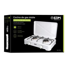 Edm Cocina de gas 2 fuegos esmaltada para gas butano en exteriores blanca 48x33x8cm