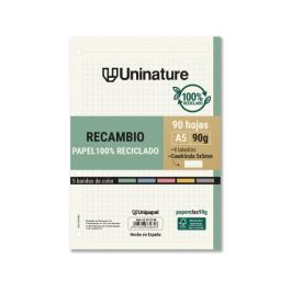 Recambio Reciclado A5 90 Hojas 90Gr Cuadricula 5X5 Mm con Taladros 5 Bandas Color Uninature 53393500 Precio: 8.79000023. SKU: B1A342VA56