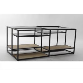 DKD Home Decor Mesa Centro Loft Metal Madera Espejo Negro Natural 120x60x50 cm