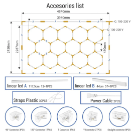 Lámpara LED Hexagonal 6000K 500W 55000 lúmenes 14 Hexágonos 44cm + Rectángulo 500cm