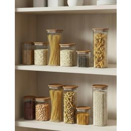 Inde Tarro de Cocina, Vidrio Boro Silicato Acacia Cuadrada 630 - 630 ml / 8.2 x 8.2 x 15.7 cm, La Mediterran (12 Unidades)