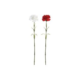 DKD Home Decor Flor Artificial Clavel Rojo Blanco Seda/PE Tacto Real 10x50x10 cm (12 Unidades)