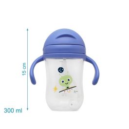 Kiokids Taza de Aprendizaje Step 3 con Pajita Contrapesada, Antiólico, Asas Desmontables, 300 ml, +6 meses, Azul, BPA Free