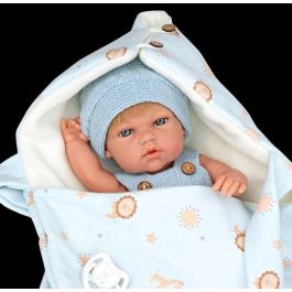 Muñecas Arias Muñeca Elegance 30 cm Natal Azul con Portabebé (Cuerpo Vinilo, Niño)
