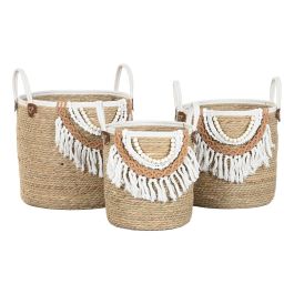 DKD Home Decor Cestas Boho Natural y Blanco de Fibra y Algodón – Set de 3, 40 x 47 x 40 cm (2 Unidades)