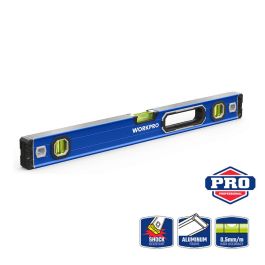 Workpro Nivel de Burbuja Magnético 60 cm para Construcción con 3 Viales, Precisión 0.5mm/1m, Aleación de Aluminio Azul