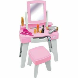 Ecoiffier Mi primer tocador rosa infantil con espejo, taburete y cajón, incluye 11 accesorios, ideal para niños de 12 a 36 meses