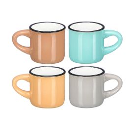 Vessia Taza Cafe 50 ml Asa Borde Negro Surtidos Colores Claros 8x5x5cm Ceramica (Set de 48)