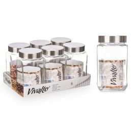 Vivalto Bote de Cristal Cuadrado 1L con Tapa de Acero, 10.5x18.5x10.5 cm (24 Unidades) Vivalto Bote de Cristal Cuadrado 1L con Tapa de Acero, 10.5x18.5x10.5 cm (24 Unidades)