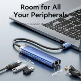 Vention TGFSB Hub USB 3.0 5 en 1 - 3xUSB-A 5Gbps, Gigabit Ethernet RJ45, USB-C Power Delivery para PC/Mac/Móvil