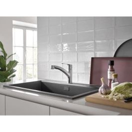 GROHE 30531DC1 - Grifo de Cocina Start Mezclador Monomando Fregadero Supersteel con Ducha Extraíble y Caño Giratorio 90°