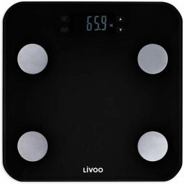 LIVOO DOM427N Báscula de pesaje corporal - 13 memorias de usuario - 180 kg - Bandeja de visualización LCD de vidrio templado - Negro