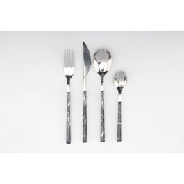 Cuberteria Glam DKD Home Decor Negro Plateado 1.2 x 22.5 x 2 cm Set de 16