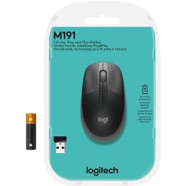 Logitech M190 Ratón Inalámbrico Full-size RF con Diseño Contorneado Ergonómico para Manos Grandes, Gris, Batería 18 Meses