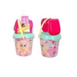 Cubo de playa barbie 18 cm con pala, rastrillo, cedazo y 2 moldes en red Cubo de playa barbie 18 cm con pala, rastrillo, cedazo y 2 moldes en red