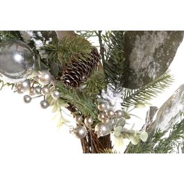 DKD Home Decor Corona de Navidad Alpina Nevado Verde Marrón PVC | 50 cm Diámetro | 10 cm Profundidad