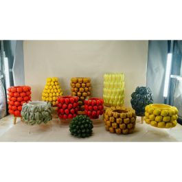 DKD Home Decor Centro de Mesa Tropical de Gres Blanco Verde Carambola 30x30x19 cm