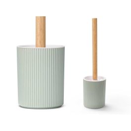 Berilo Escobillero de Baño con Diseño Rayas Bambú Menta, Fabricado en Plástico PP y Bambú, Colores Blanco, Marrón y Verde, 10x12.5x10 cm (12 Unidades) Precio: 43.49999973. SKU: B1CQW5AAGX