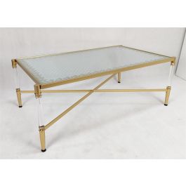 DKD Home Decor Mesa Centro Glam, Metálica y Acrílica, Dorado y Transparente, 70x120x45 cm, Desmontable