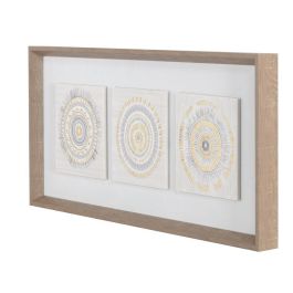 DKD Home Decor Cuadro Scandi Beige Natural Diseño Círculos Lienzo con Marco PS 63.5x28.6x4cm - Set 2 Unidades