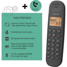 Teléfono fijo inalámbrico - LOGICOM - DECT ILOA 150 SOLO - Negro - Sin contestador automático