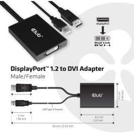 Club3D CAC-1010 Adaptador DisplayPort 1.2 a DVI-D Dual Link Activo 4K 3840x2160p, 0.6m, Negro/Blanco