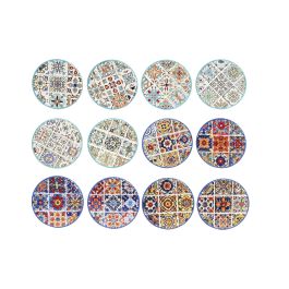 DKD Home Decor Posavasos Indio de Dolomite y Corcho, Azulejo, Azul/Naranja, 10.8 x 10.8 x 0.7 cm (72 Unidades)