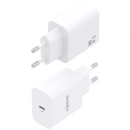 AISENS Cargador USB-C PD3.0 GaN 30W Blanco A110-0940 para Móviles y Portátiles Carga Rápida