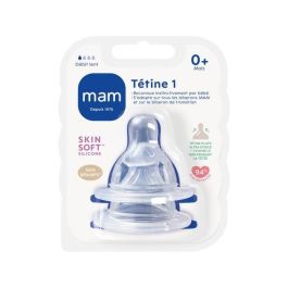 MAM Tetina Anatómica de Silicona para Biberón - Flujo Lento 1 - Imita Succión Materna - Juego de 2 Transparente