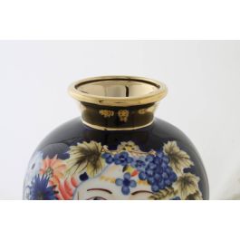 DKD Home Decor Jarrón Decorativo de Porcelana Estilo Shabby Colección Margot con Diseño de Cara Multicolor Azul 19x23x19 cm