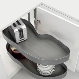 Emuca Sistema de rincón extraíble Lake Harmony para mueble de cocina, Izquierda, Altura regulable, Acero y Madera, Gris antracita