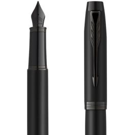 Parker Füller IM Achromatic Negro Punta Fina Azul con Clip, Acero Inoxidable, Sistema Cartucho, en Caja de Regalo