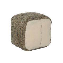 DKD Home Decor Reposapiés Puff Taburete Auxiliar Item Home Tejido a mano de Yute y Lana Turquesa para Decoración 45x45x45 cm