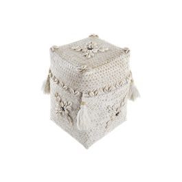 DKD Home Decor Cesta Balines Blanca de Bambú y Conchas, Set de 3 Unidades, 28 x 27 x 28 cm