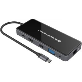 Conceptronic DONN15G Estación de Acoplamiento 12 en 1 USB Tipo C con HDMI/VGA/USB-C PD/USB 3.0/GbE/AUX