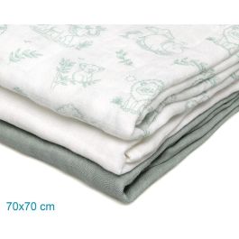 Set De 3 Muselinas Verde, Blanco Y Estampado Selva 70x70 cm