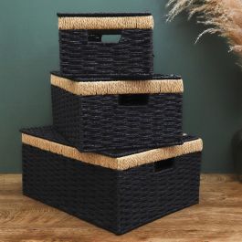 Home Deco Factory Juego de 3 Cajas de Almacenar con Tapa, Papel y Metal, Medidas Variadas