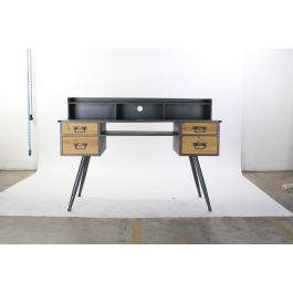 DKD Home Decor Escritorio Vintage Negro Natural Abeto Metal 135 cm Ancho x 60 cm Fondo x 95 cm Alto con 4 Cajones Desmontable
