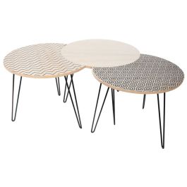 Home Deco Factory Juego 3 Mesas Auxiliares Puzzle Madera Metal