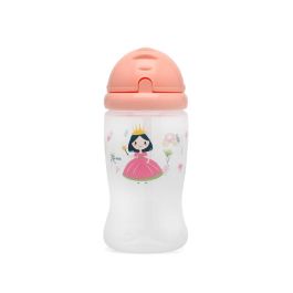 KioKids Botella de Agua para Bebé con Pajita de Silicona Antiahogo, Apertura Deslizante, 350ml Rosa, +6 meses, Polipropileno y Silicona, Sin BPA