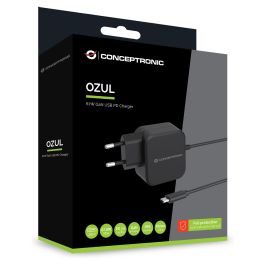 Conceptronic OZUL04BE Cargador Pared USB PD GaN 67W USB-C con Cable Incorporado 180cm Negro