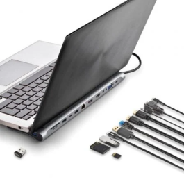 NGS WONDERDOCK12 Adaptador Multipuerto USB-C: 2xHDMI 4K, 1xVGA, 3xUSB 3.0, 1xRJ45, Lector Tarjetas SD/TF, USB-C PD 100W, Gris